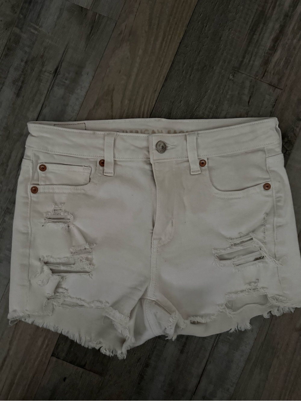 American Eagle Outfitters White Distressed Jean Shorts